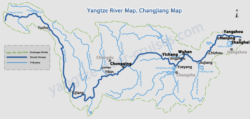 where is the yangtze river located on a map
