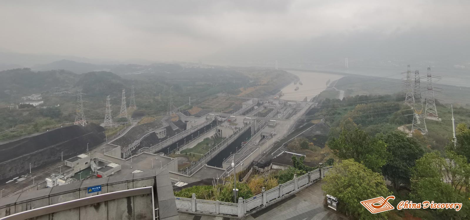 The View of Three Gorges Dam Project from the Top of Tanziling