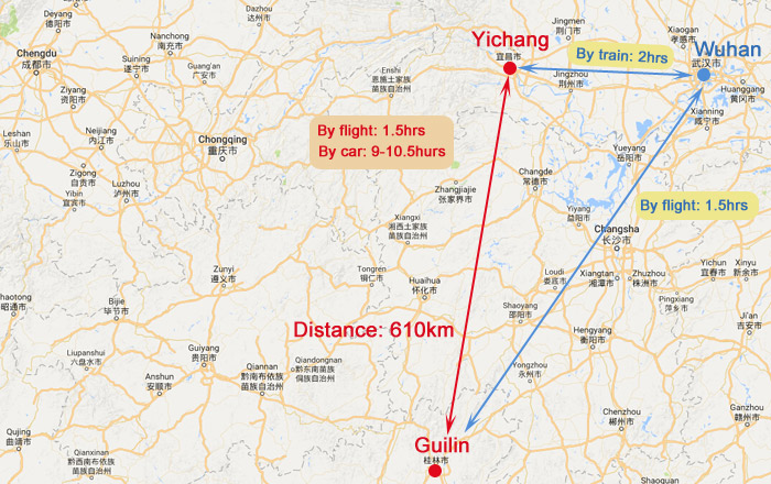 Yichang to Guilin - Yichang Guilin Distance Map