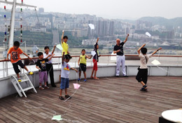 Flying kites on the sun deck and have fun