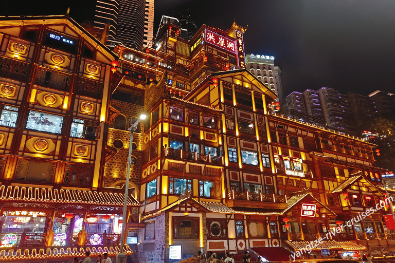 Vibrant Hongya Cave Pictured at Autumn Night